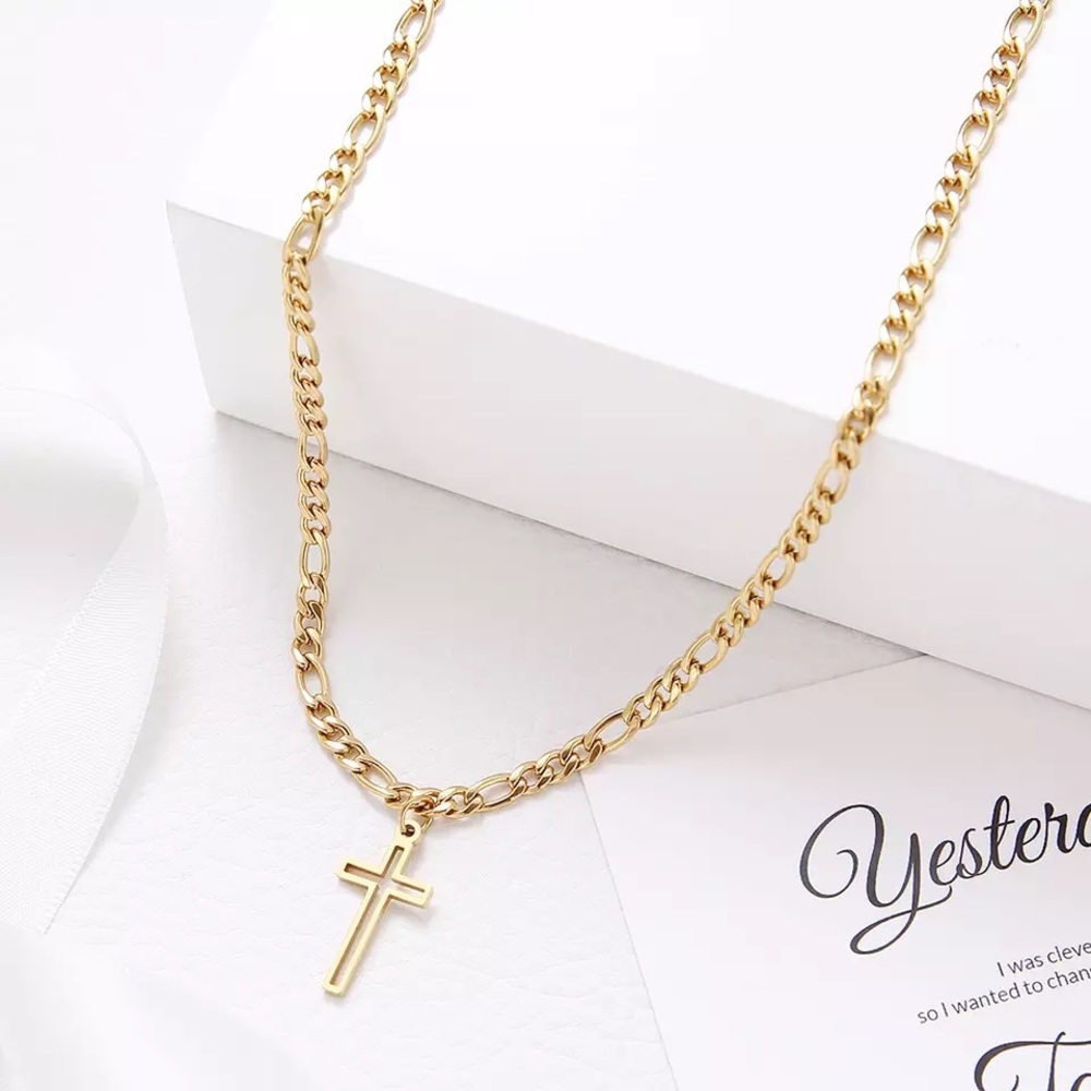 Stainless Steel Hollow Out Cross Pendant Necklace - Picture 3 of 6